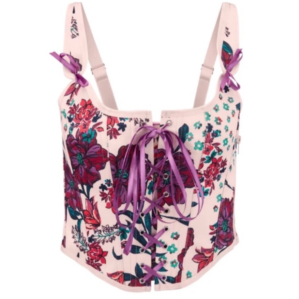 ADORE ME Alex SOLD OUT Pink Floral Lace Up Corset‎ Bustier Top Bra Sz S NWT